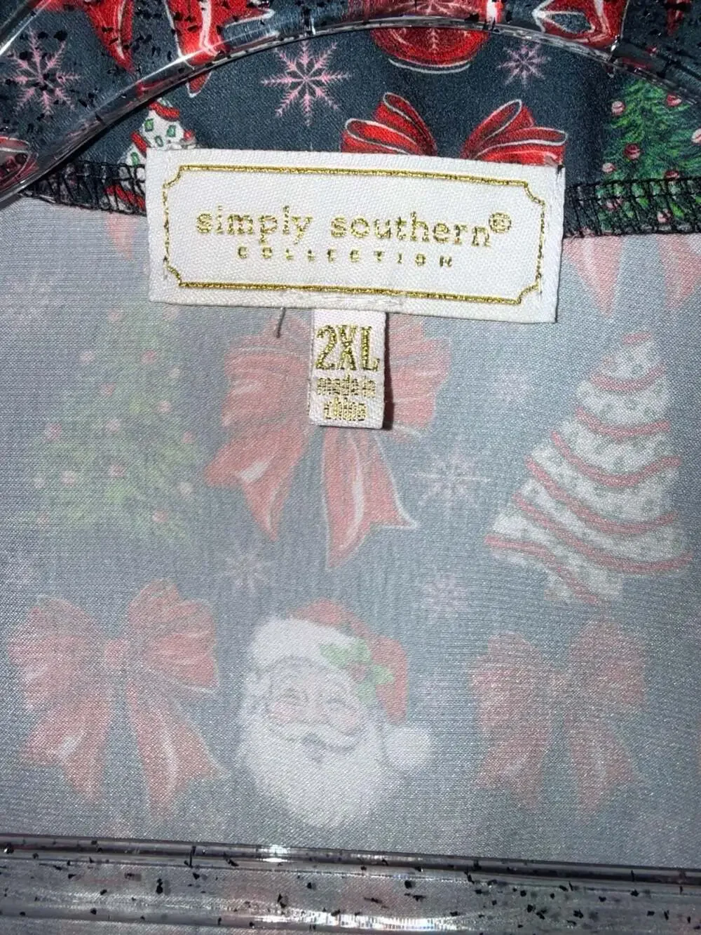 Simply Southern Christmas Santa Trees Bow Short Sleeve Pajama Set 2XL